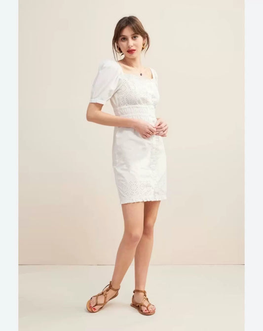Rouje White Cotton Dress — front view
