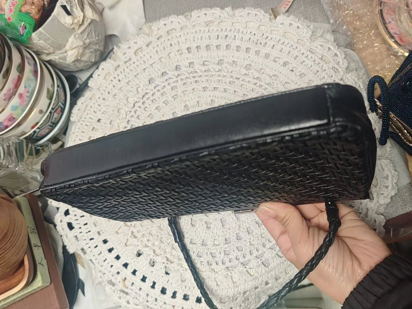 Japanese Vintage Woven Leather Evening Clutch — original seller image 5