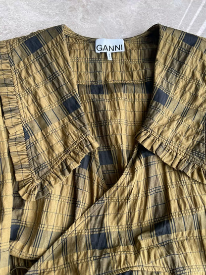 GANNI Walnut Check Wrap Dress — product detail 2