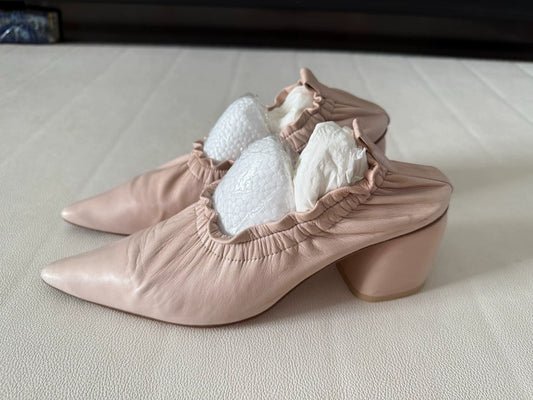 Miista Tina Ruched Lambskin Block-Heel Shoes — front view
