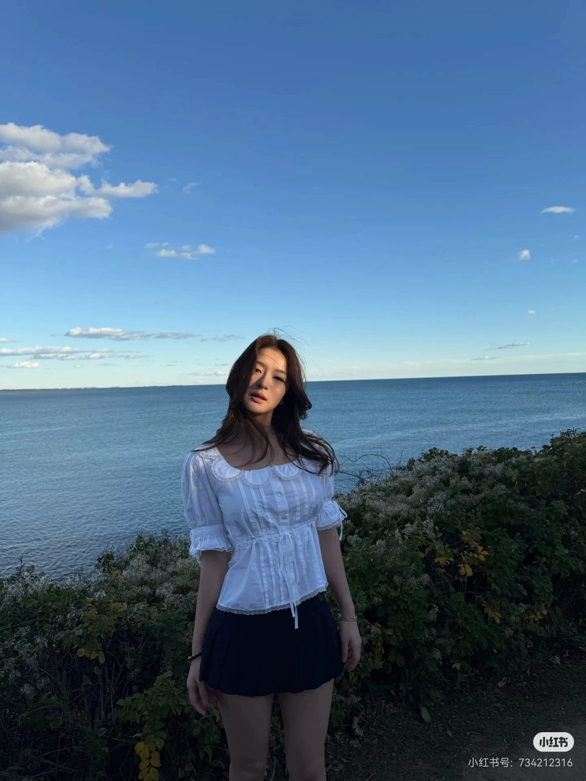 Sandy Liang White Lace-Trim Cropped Shirt — product detail 2