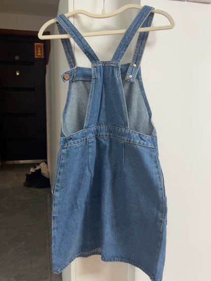 MONKI Blue Button-Front Denim Pinafore Dress