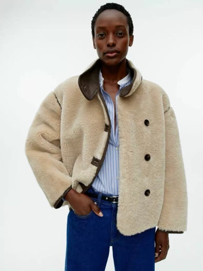 ARKET Beige Faux-Shearling Cropped Jacket