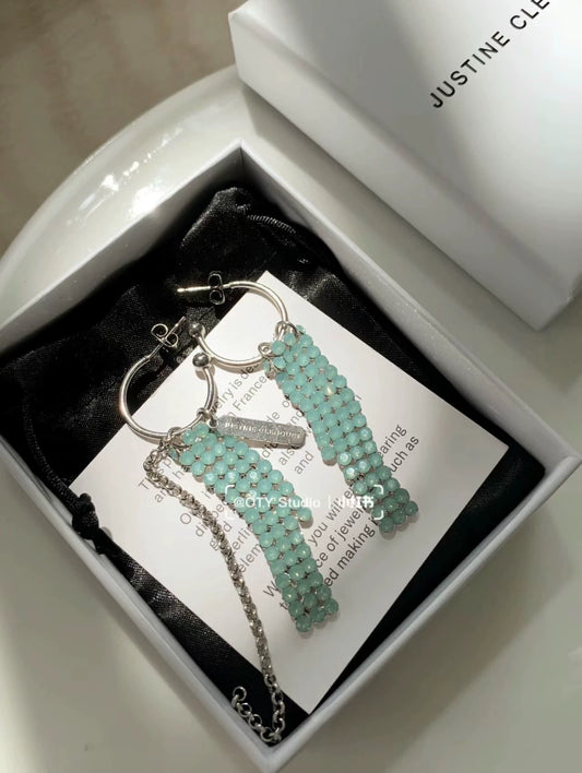 Justine Clenquet Sky-Blue Beaded Earrings — front view