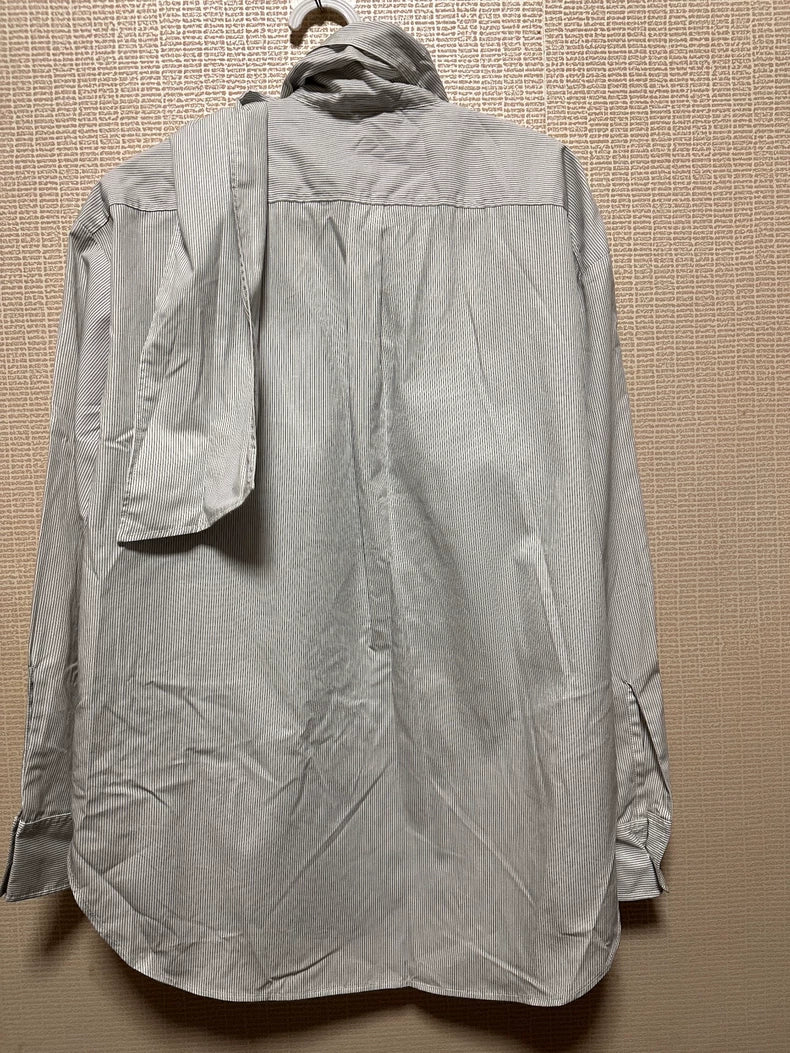 ARKET Grey Striped Scarf-Neck Shirt