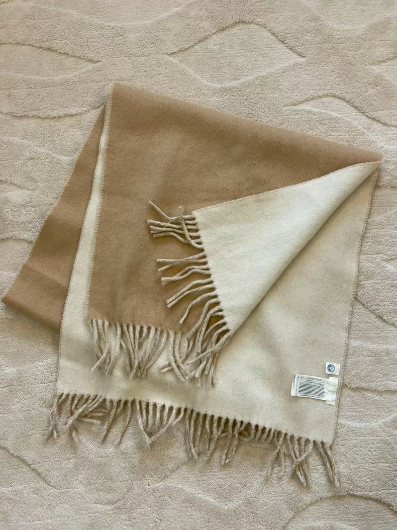 ARKET Reversible Cream and Khaki Wool Scarf