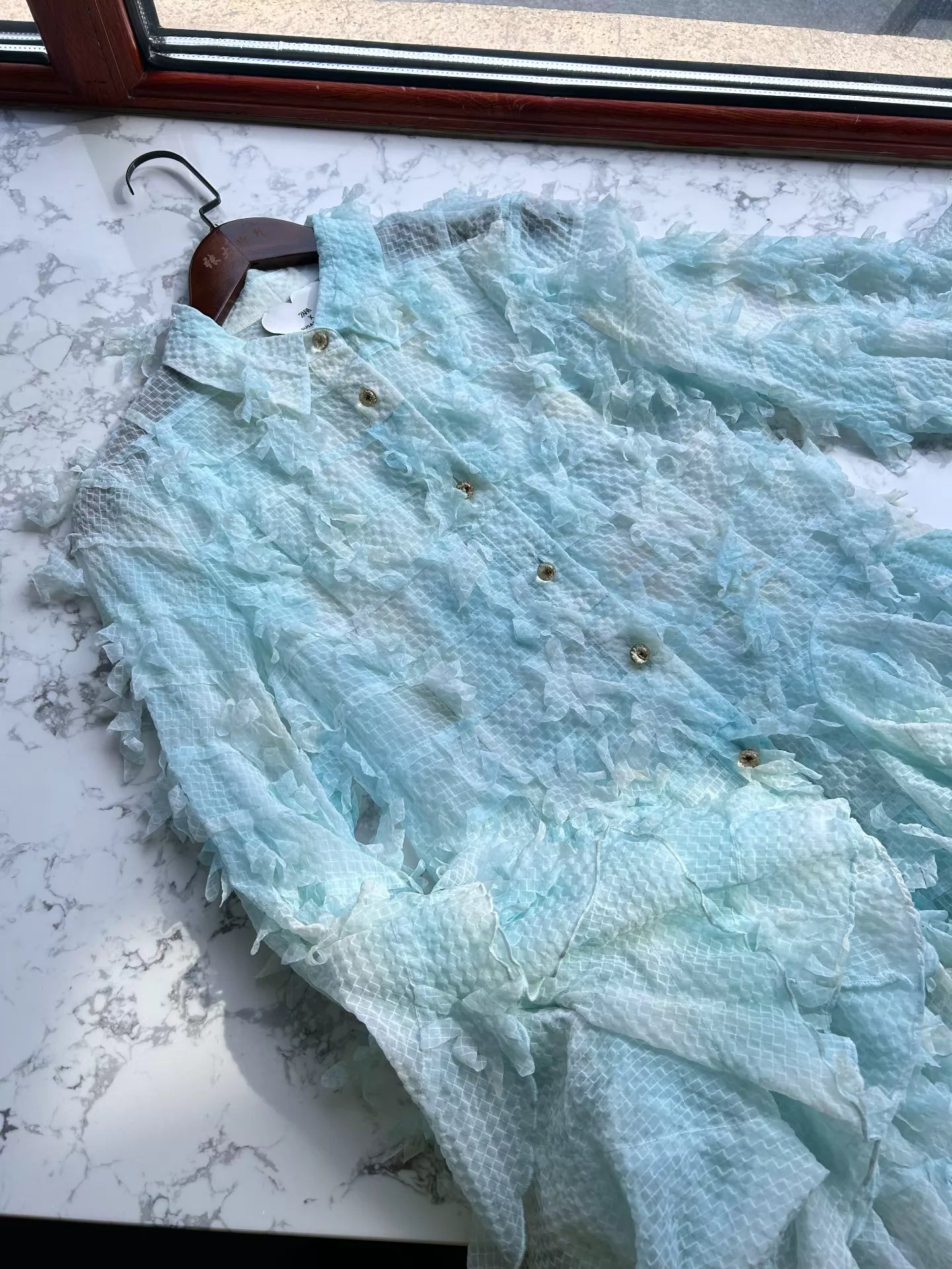 Zara x Susan Fang Blue Fringe Shirt Dress – XS — original seller image 4