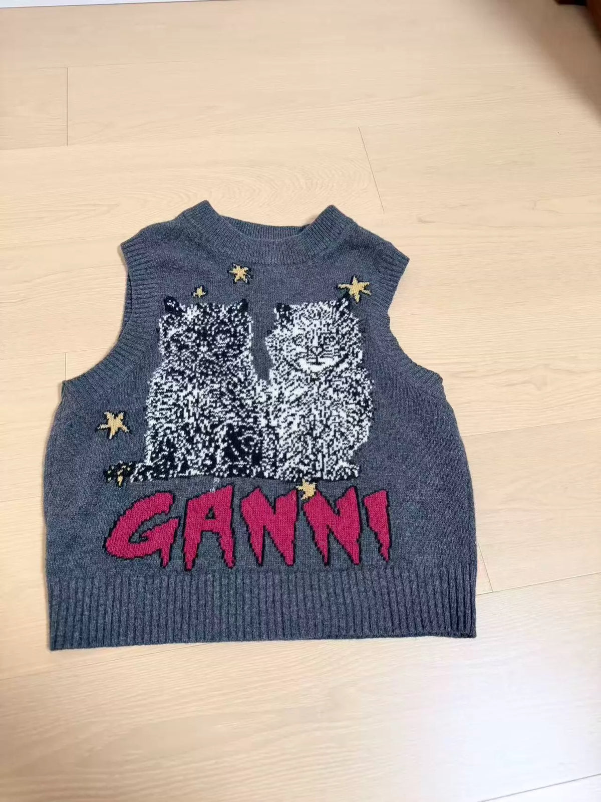GANNI Grey Cat Knit Vest — product detail 3