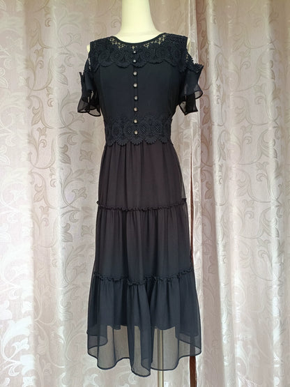 YangQi Black Off-Shoulder Beaded Lace Chiffon Maxi Dress – M — original seller image 2