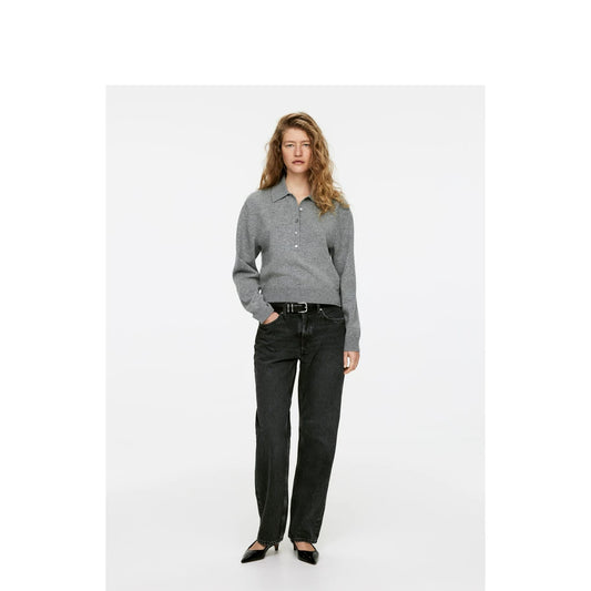 ARKET Shore Dark Grey Low-Rise Wide-Leg Jeans — front view