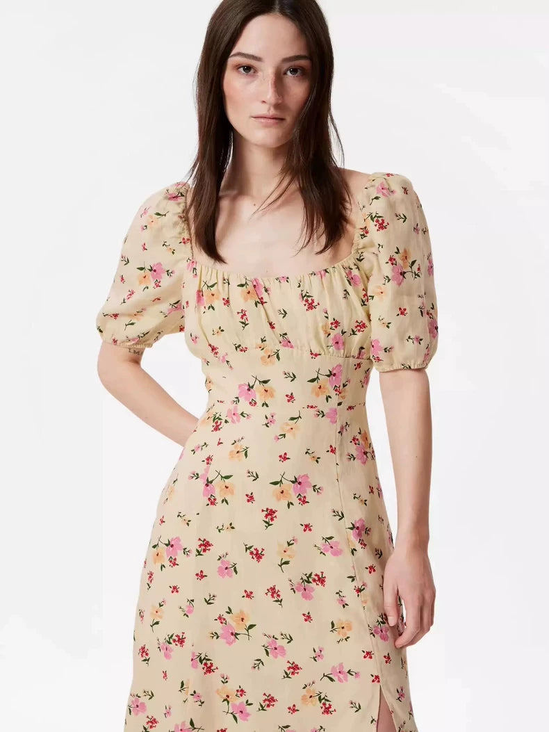 & Other Stories Floral Linen Midi Dress
