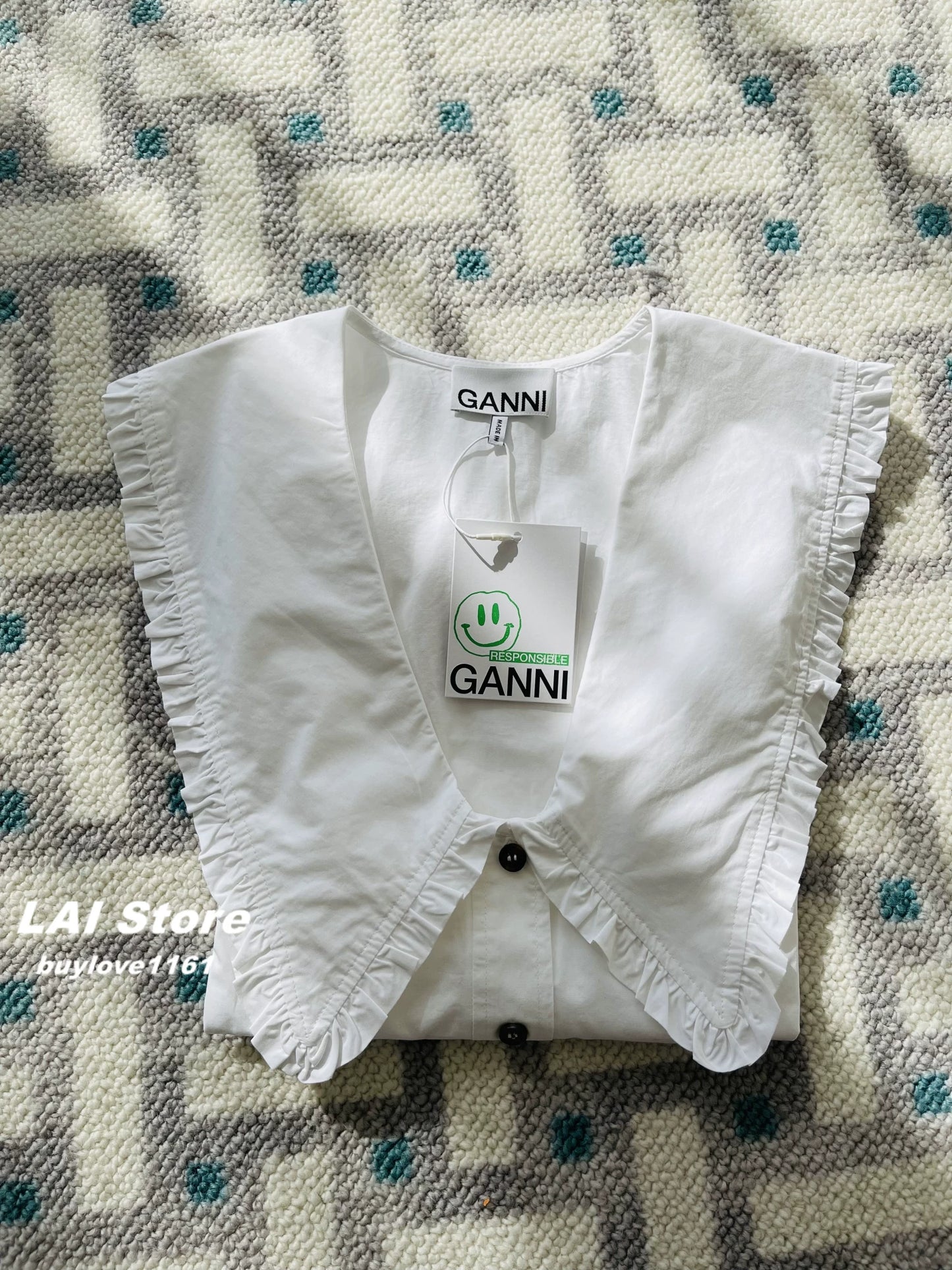 GANNI White Oversized-Collar Shirt — front view