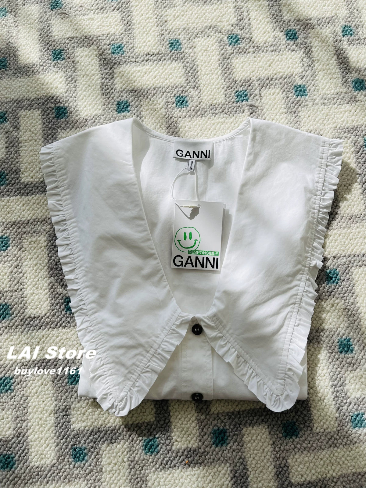 GANNI White Oversized-Collar Shirt — front view