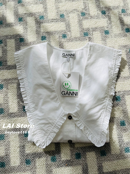 GANNI White Oversized-Collar Shirt — front view