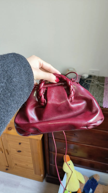 HEREU Burgundy Woven-Handle Bag — front view