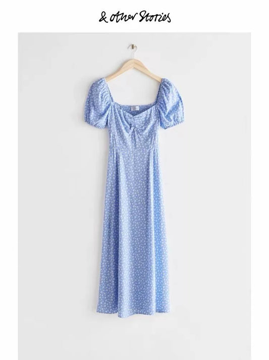& Other Stories Blue Floral Chiffon Dress