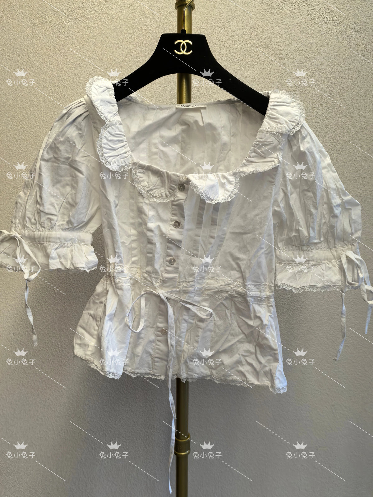 Sandy Liang White Lace-Trim Cropped Shirt — product detail 3