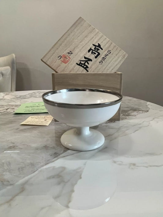 Kenichi Koyama White Porcelain Silver-Finish Footed Bowl — original seller image 1