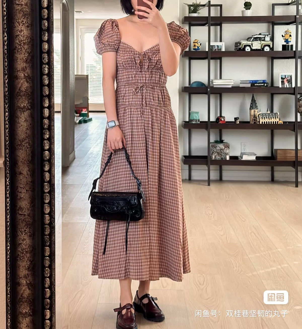 Reformation Rhett Check Midi Dress — product detail 5