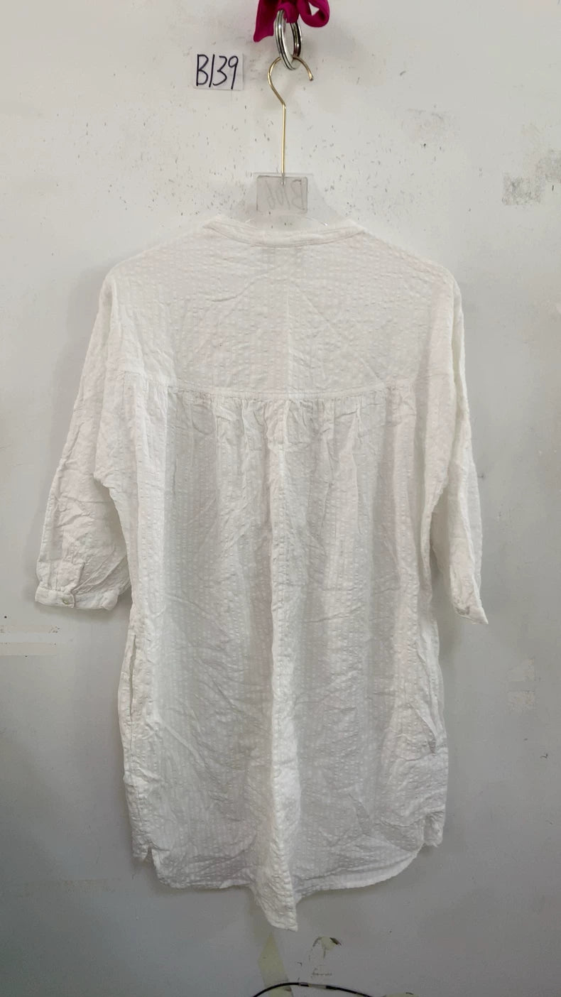 MONKI White Embroidered Cotton Tunic Dress