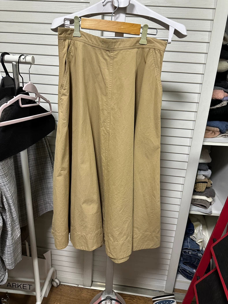 ARKET Khaki Cotton A-Line Skirt