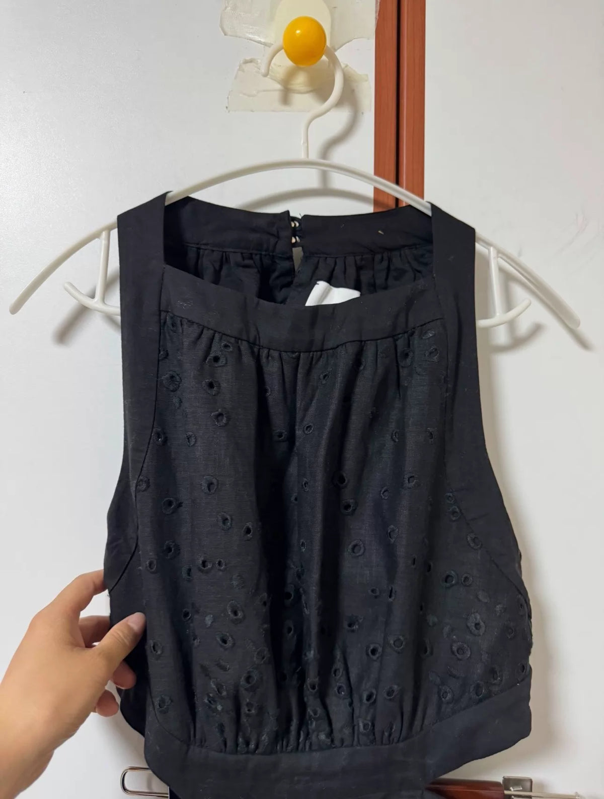 Acler black embroidered jumpsuit — bodice detail