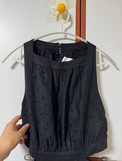 Acler black embroidered jumpsuit — bodice detail