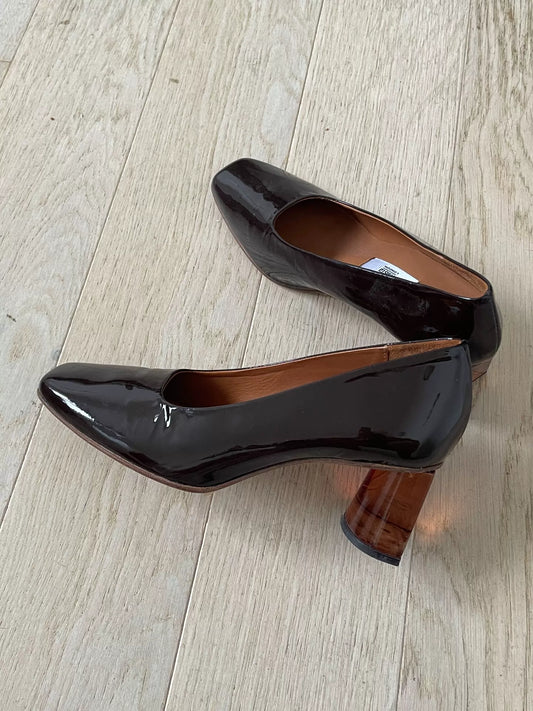 Miista Patent Square-Toe Clear-Heel Shoes — front view