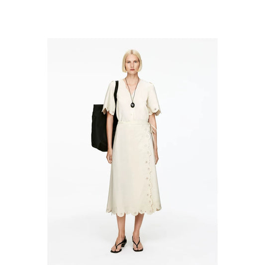 ARKET Ivory Embroidered Cotton Skirt