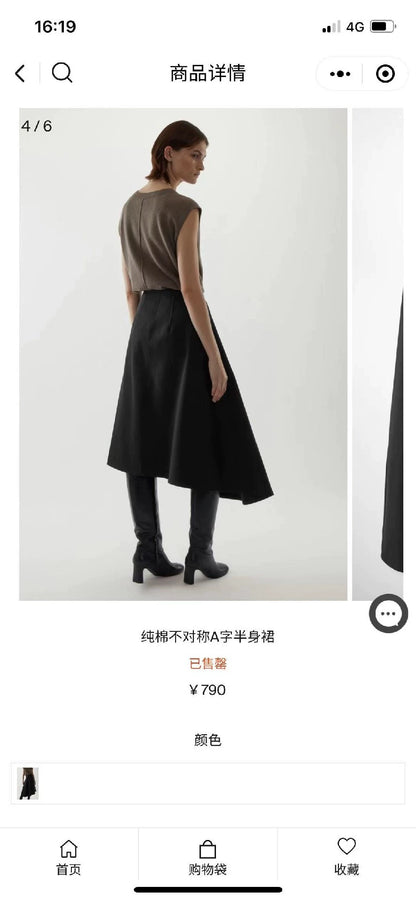 COS Black Asymmetric Cotton A-Line Skirt — product detail 3