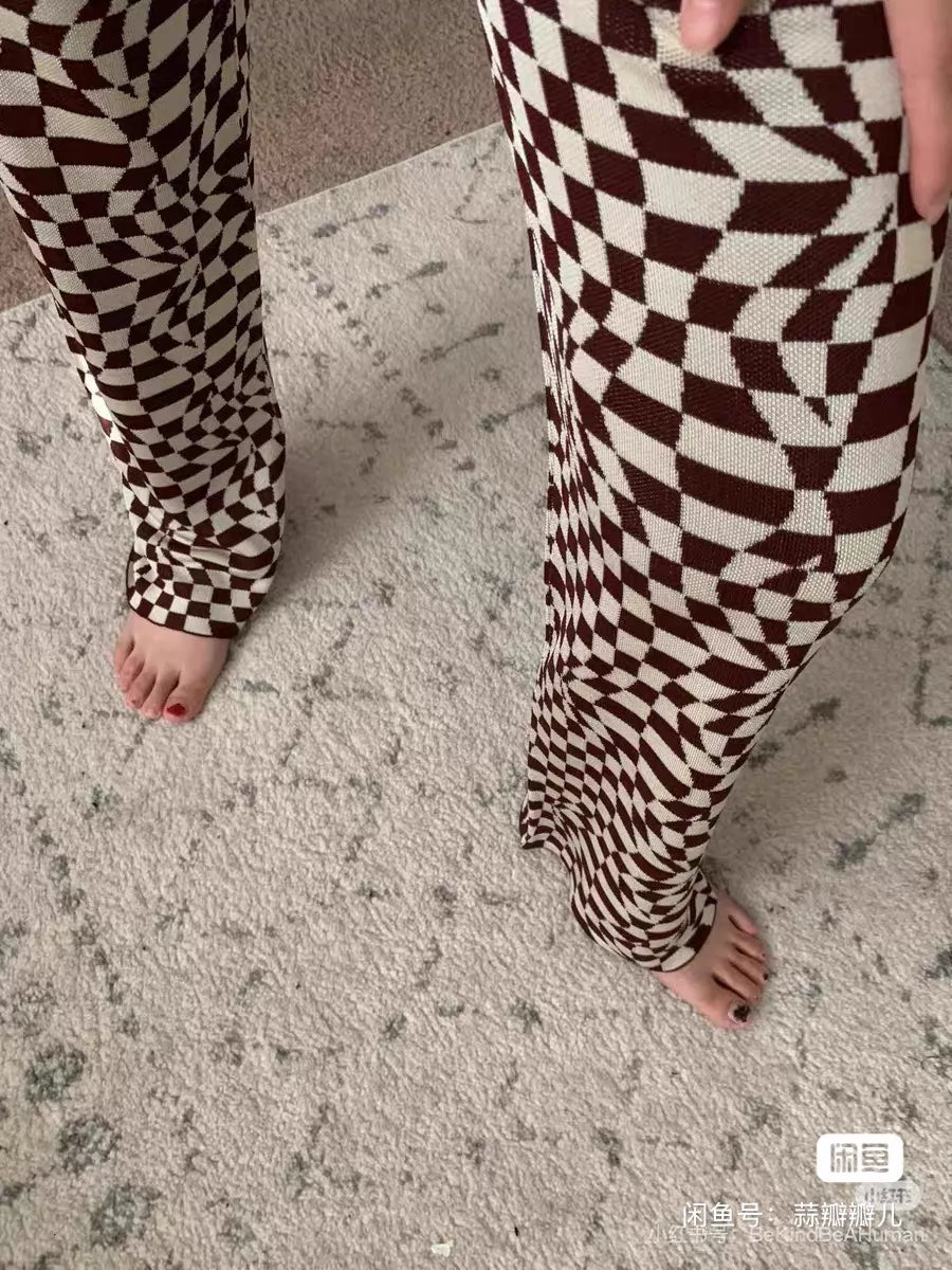 Paloma Wool Checkerboard Knit Trousers — front view
