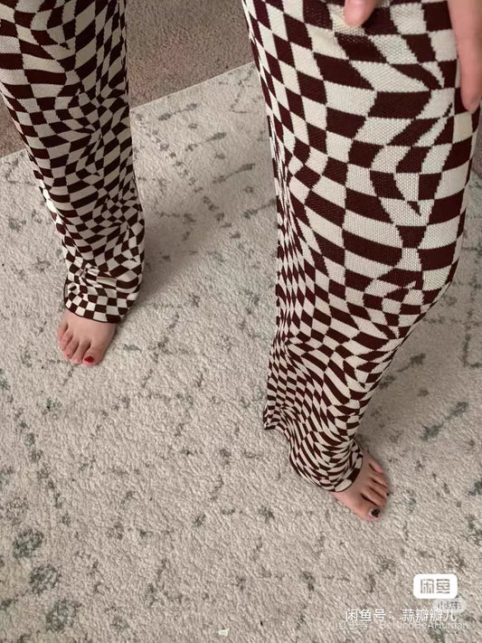 Paloma Wool Checkerboard Knit Trousers — front view