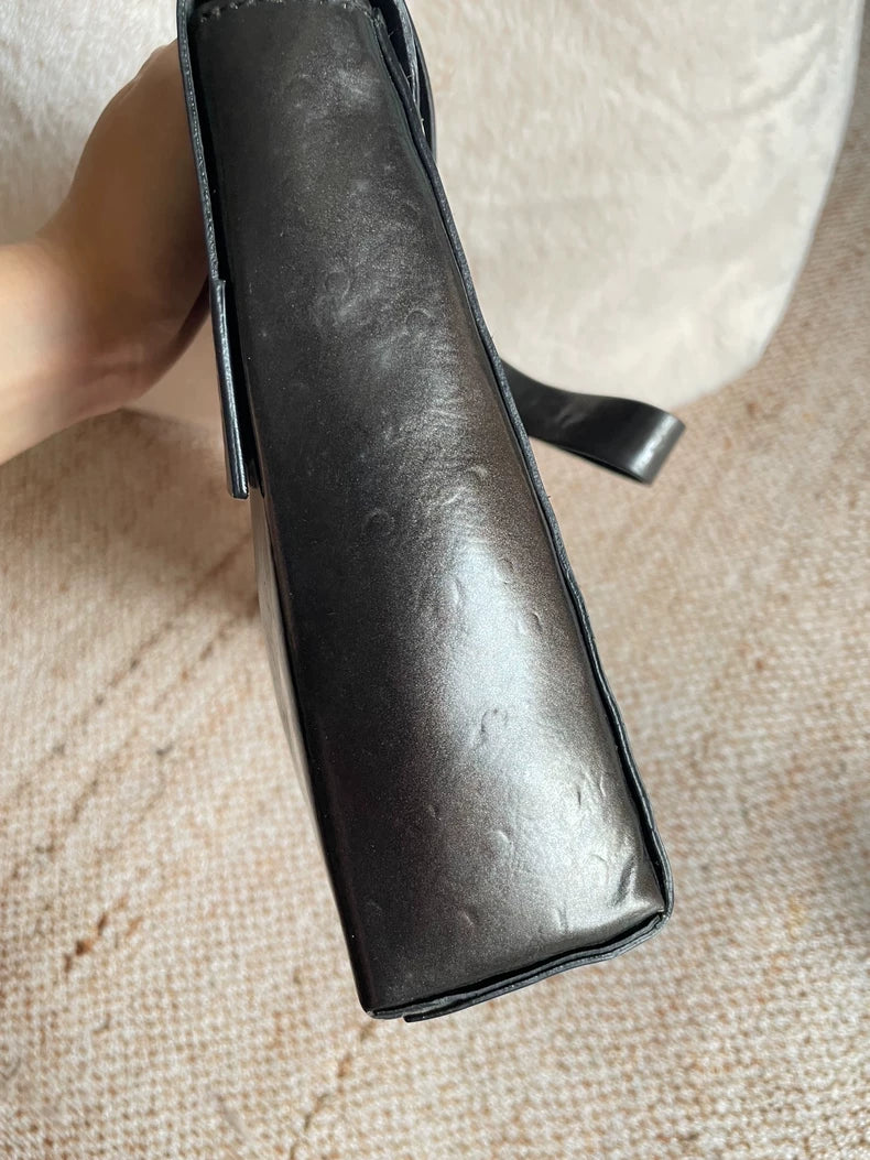 Dark Bronze Ostrich-Embossed Vintage Shoulder Bag