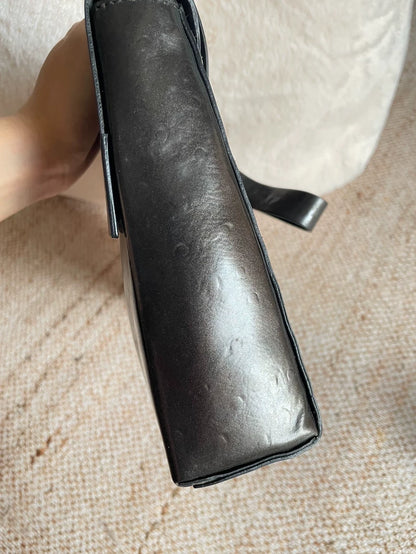 Dark Bronze Ostrich-Embossed Vintage Shoulder Bag