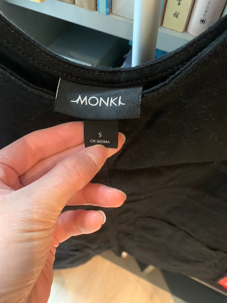MONKI Black Denim Pinafore Mini Dress