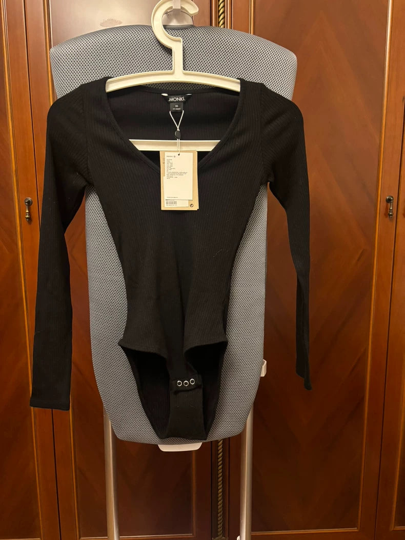 MONKI Black Stretch Long-Sleeve Bodysuit
