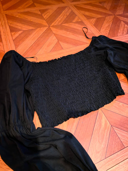 MONKI Black Puff-Sleeve Crop Top