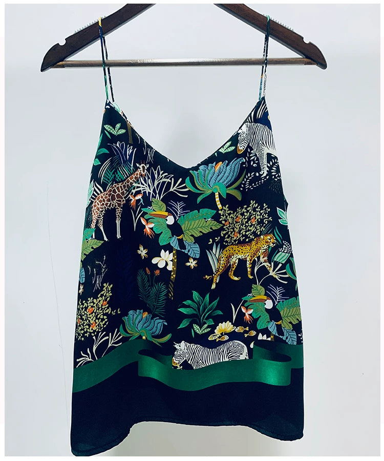 Yimengdu Jungle Print Mulberry Silk-Blend Camisole Top — product detail 8