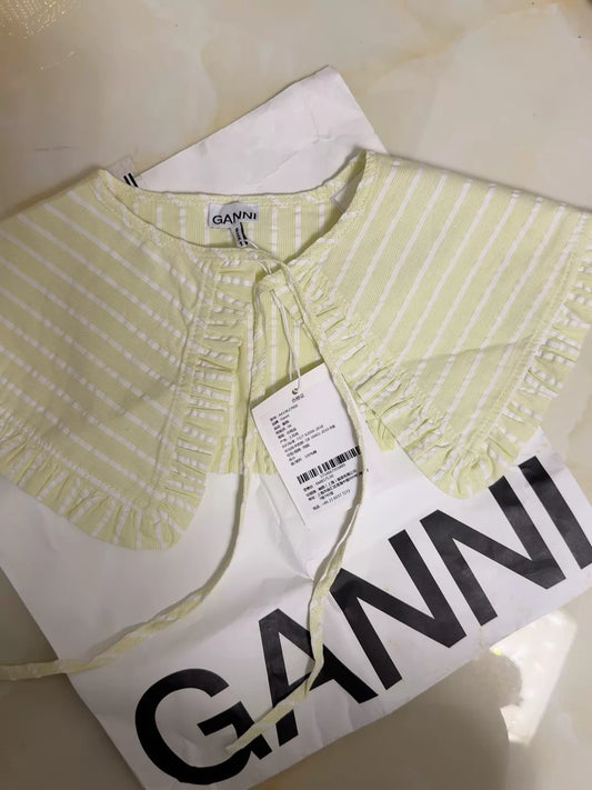 GANNI Light Green Striped Detachable Collar — front view
