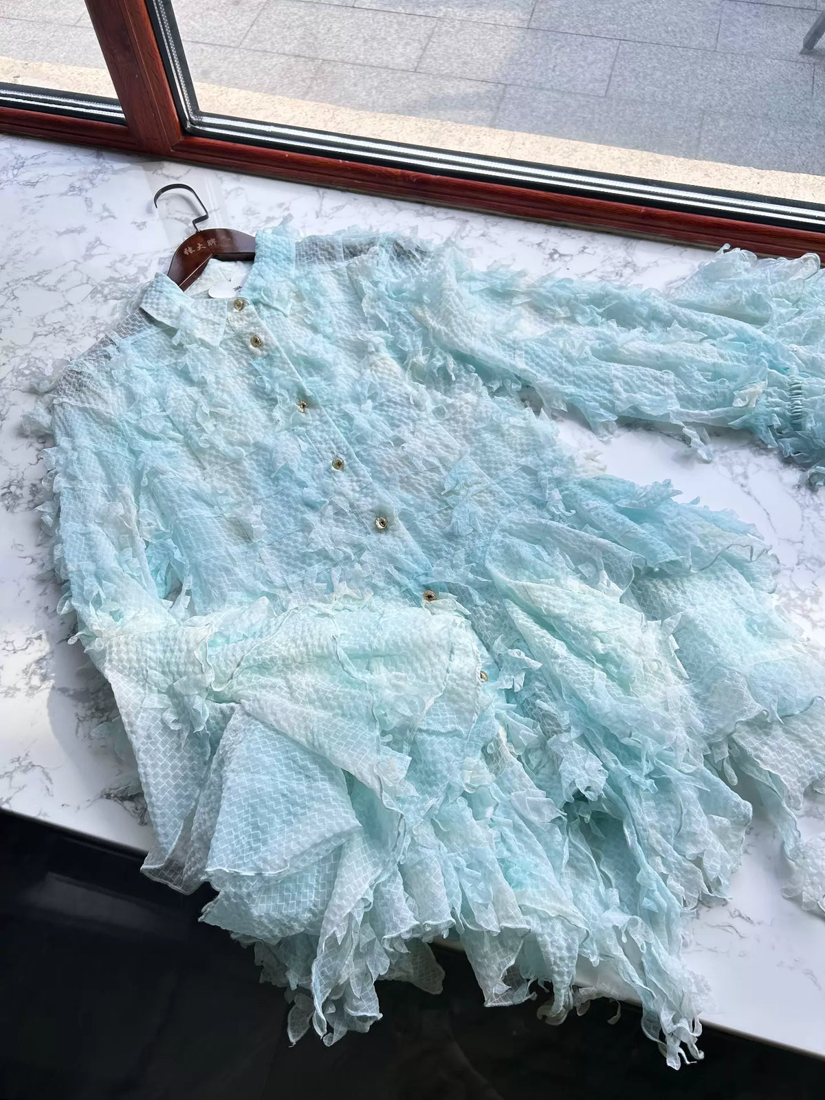 Zara x Susan Fang Blue Fringe Shirt Dress – XS — original seller image 5