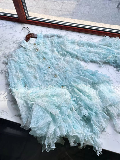 Zara x Susan Fang Blue Fringe Shirt Dress – XS — original seller image 5