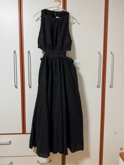 Acler black embroidered wide-leg jumpsuit — full view