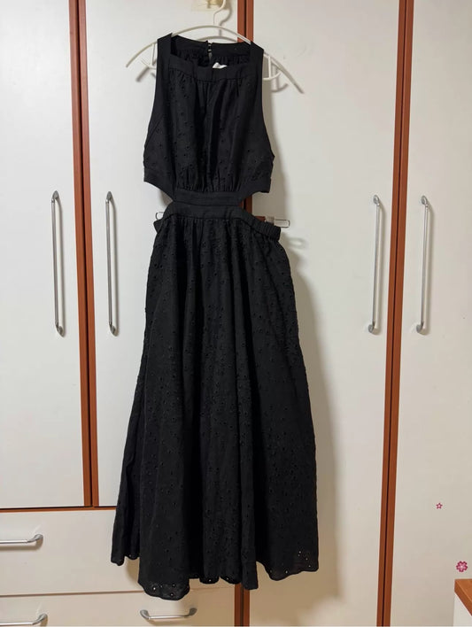 Acler black embroidered wide-leg jumpsuit — full view