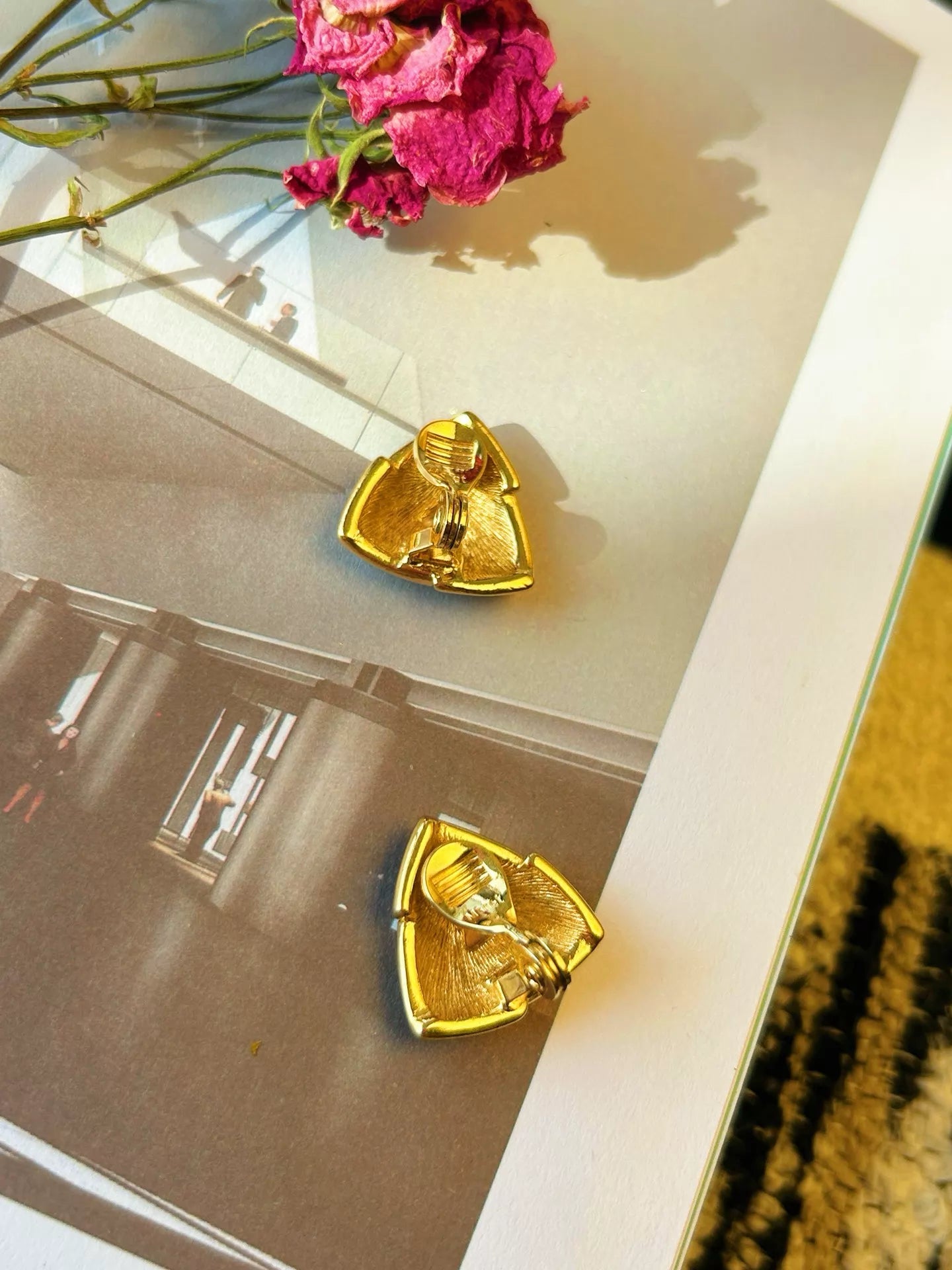Monet Black and Gold Triangle Clip-On Earrings — product detail 4