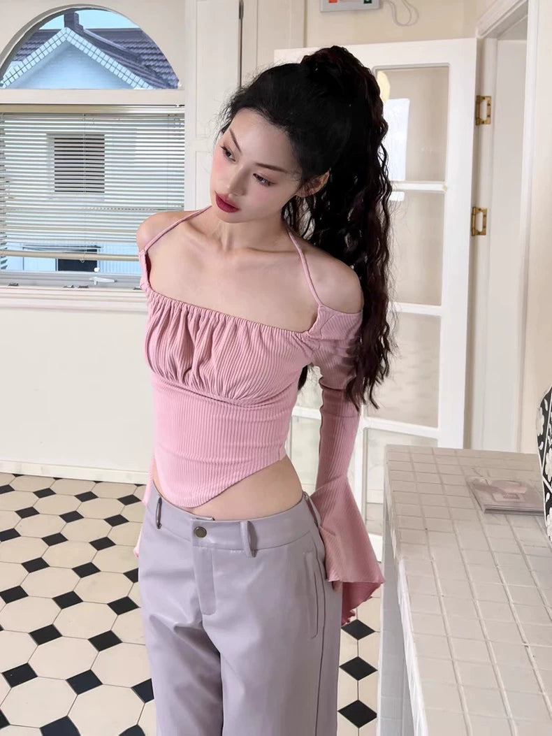 YangQi Pink Ruched Off-Shoulder Top — original seller image 1