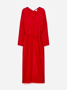 ARKET Red Silk-Blend Belted Dress