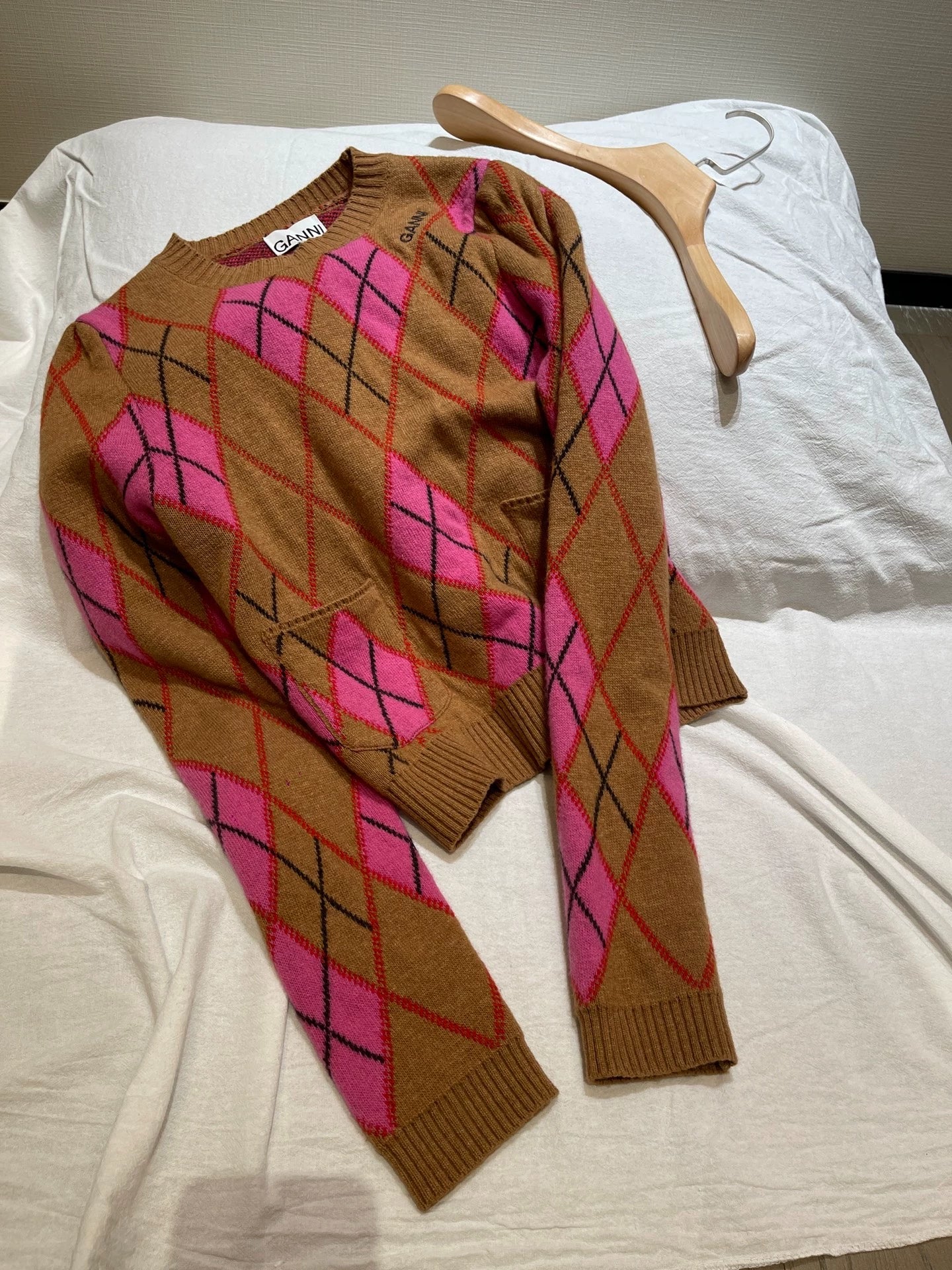 GANNI Pink-Brown Argyle Sweater — product detail 8