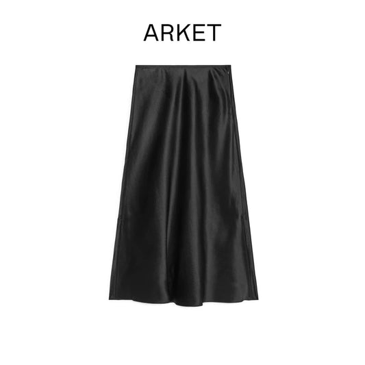 ARKET Black Satin-Effect A-Line Skirt