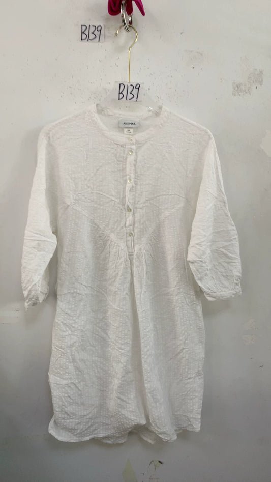 MONKI White Embroidered Cotton Tunic Dress