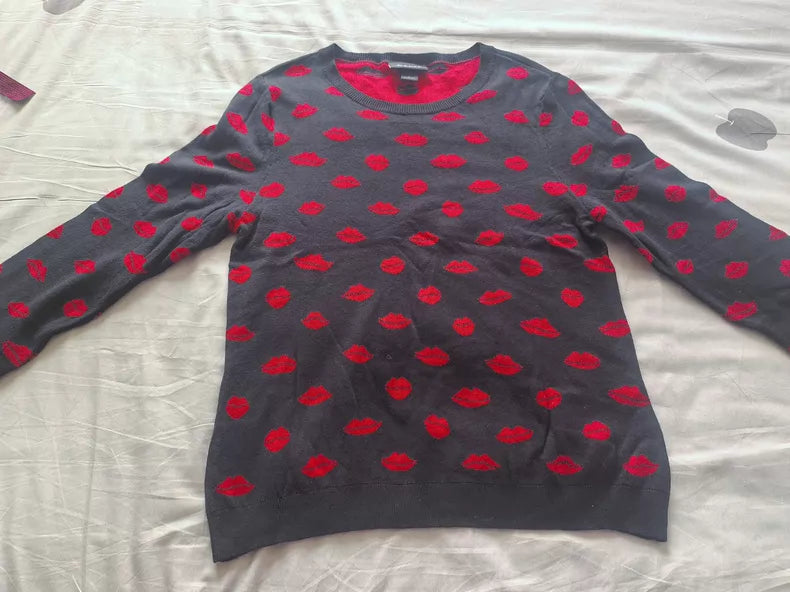 MONKI Black Red-Lip Knit Top